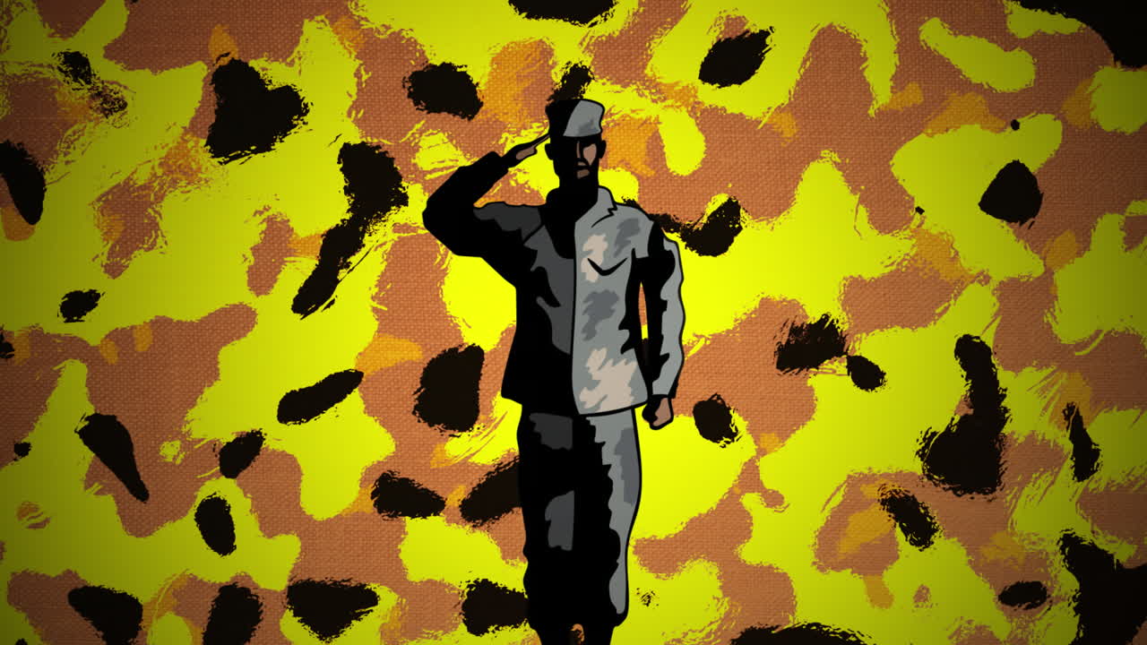 위장 배경 에 맞춰 인사 하는 군인 의 모습