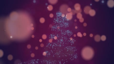 Animation-of-spots-of-lights-falling-over-glowing-christmas-tree