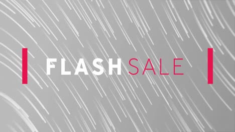 Animation-Eines-Flash-Sale-Textbanners-über-Lichtspuren,-Die-Vor-Grauem-Hintergrund-Fallen