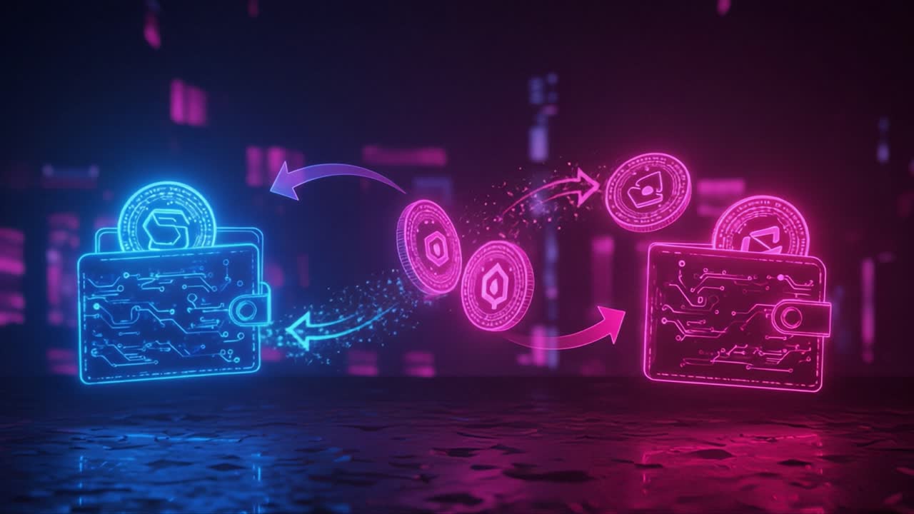 Exploring the Dynamic Transfer of Cryptocurrency between Digital Wallets: A Visual Representation of Blockchain Transactions in a Futuristic Setting