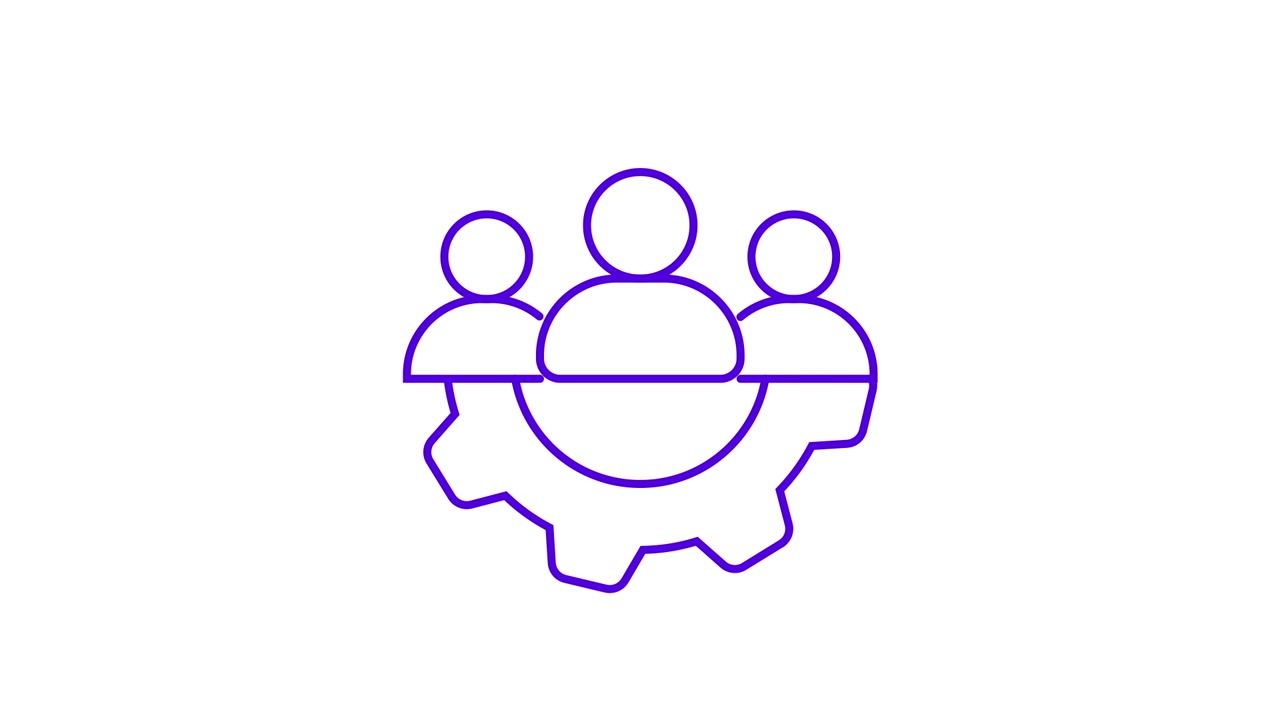 Animated Icon of Three People in a Rotating Gear