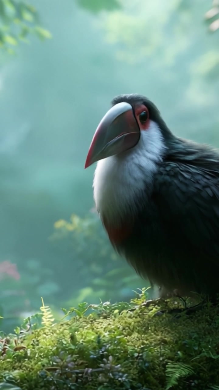 Un Maestoso Incontro Aviario: Primi Piani Accattivanti di un Uccello Colorato Annidato tra una Fitta Vegetazione in un Ambiente Naturale Sereno