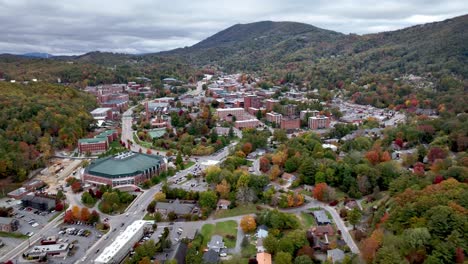 aerial in autumn over the appalachian state university campus