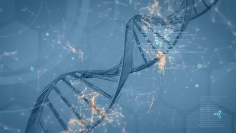 DNA-Und-Verbindungslinien,-Die-Sich-über-Blauem-Hintergrund-Bewegen