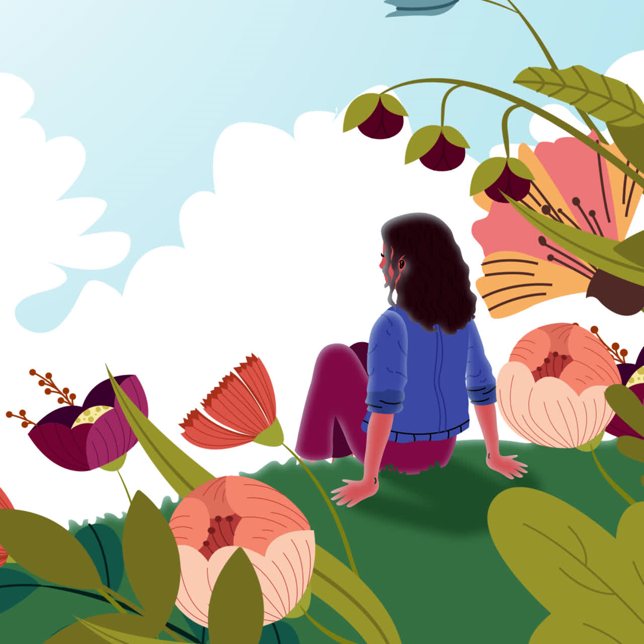 mujer sentada en un jardín