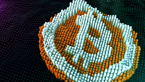 bitcoin symbol being assembled from mined data blocks.