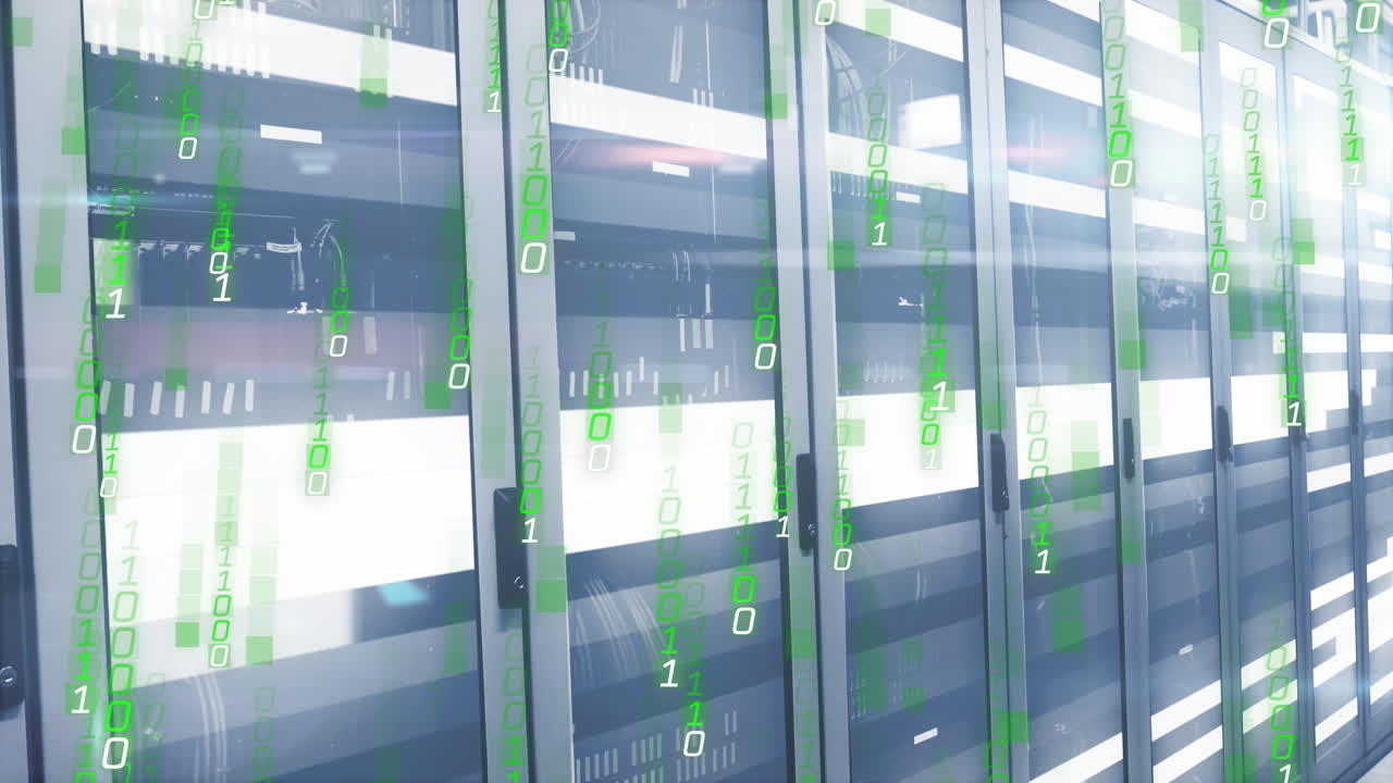 컴퓨터 서버를 통해 바이너리 코딩과 데이터 처리의 애니메이션