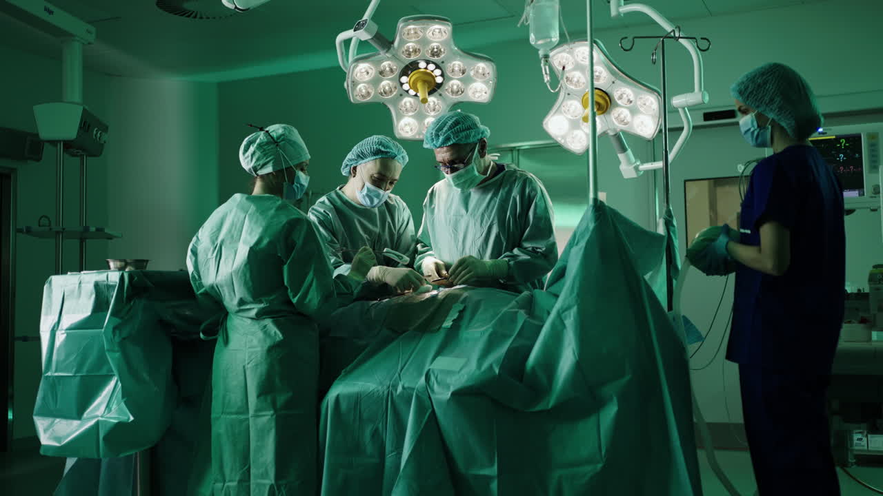 Surgical team performing operation in operating room