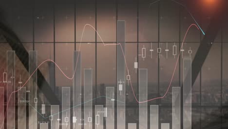 Animación-Del-Procesamiento-De-Datos-Estadísticos-Sobre-La-Vista-Del-Paisaje-Urbano-Desde-La-Oficina.