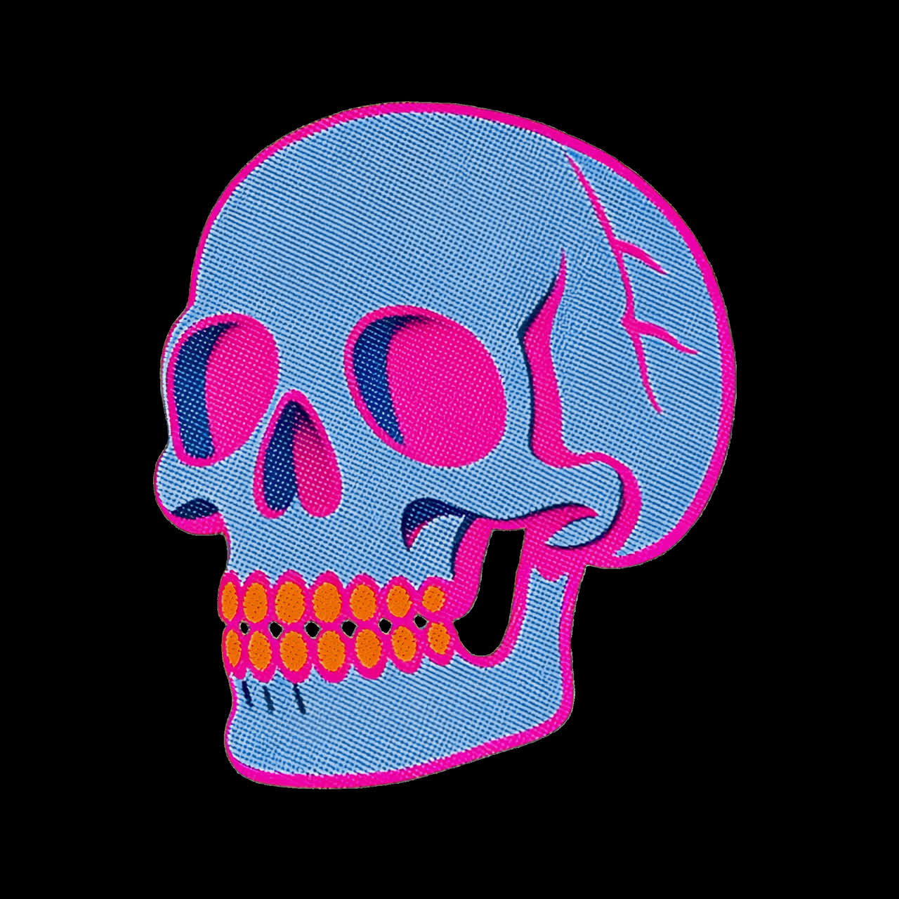 Vibrant pop art skull illustration animation isolated asset, transparent 4K video, alpha channel