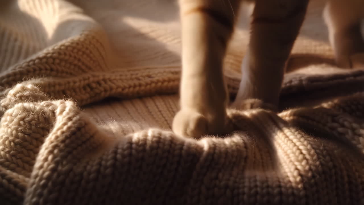 Cat paws on a knitted sweater