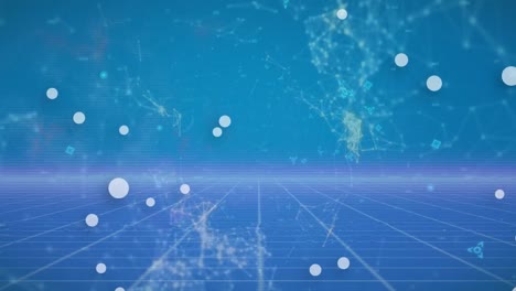 Animation-Eines-Netzwerks-Von-Verbindungen-über-Ein-Gitternetz-Vor-Blauem-Hintergrund