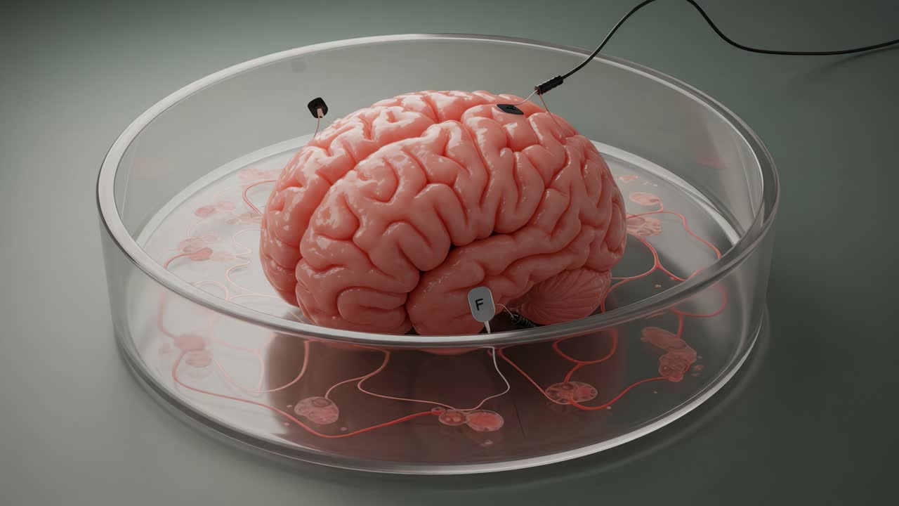 A Glimpse into Neuroscience: A Highly Detailed Model of a Human Brain with Active Connections Displayed in a Transparent Container, Highlighting the Complexity of Neural Pathways
