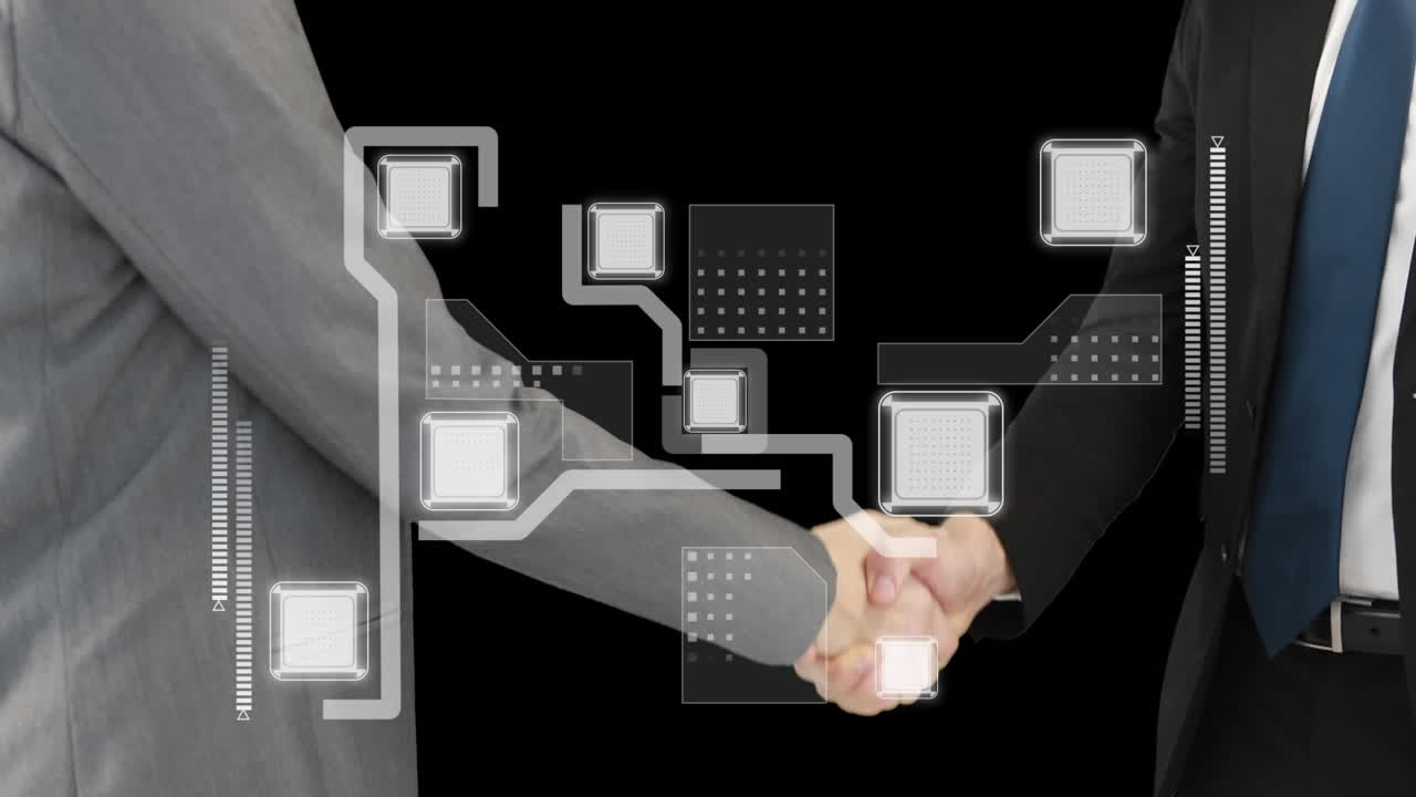 animación de las conexiones sobre el apretón de manos de un hombre de negocios