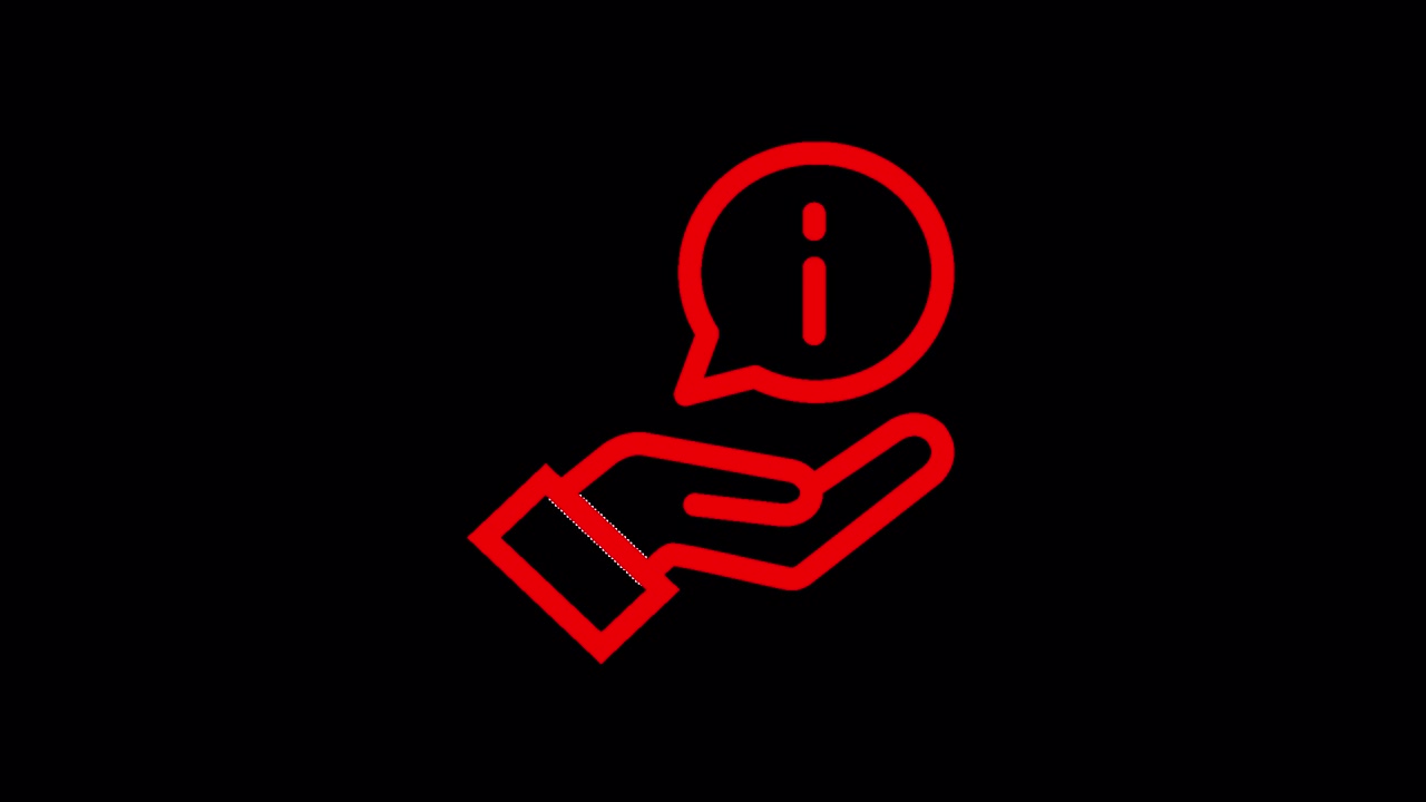 Red Outline Hand Offering Information Icon on Black Background