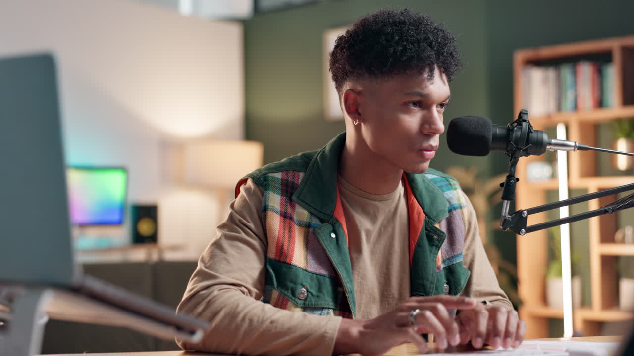 Man Recording Podcast in Home Studio