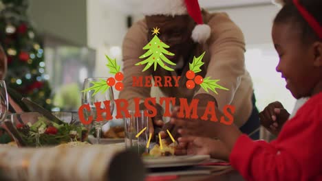 Animation-of-christmas-greetings-text-over-christmas-decorations-and-family-at-christmas