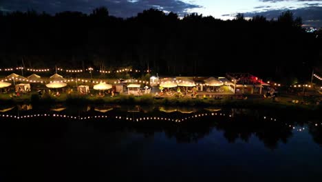 illuminated lake bar at twilight