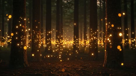 enchanting forest scene illuminated by glowing orbs, featuring a magical atmosphere with ethereal lighting, dappled shadows, and a sense of wonder amidst tall trees