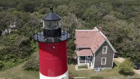 Black-Lantern-Of-Nauset-Beach-Light-On-Cape-Cod-Near-Eastham-In-Massachusetts,-USA