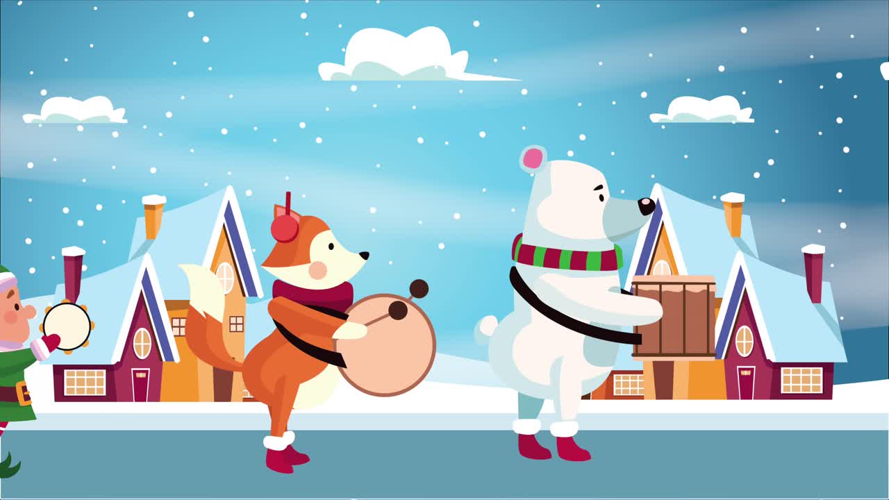 스노우 스케이프 에 있는 집 들 과 함께 메리 크리스마스 카드