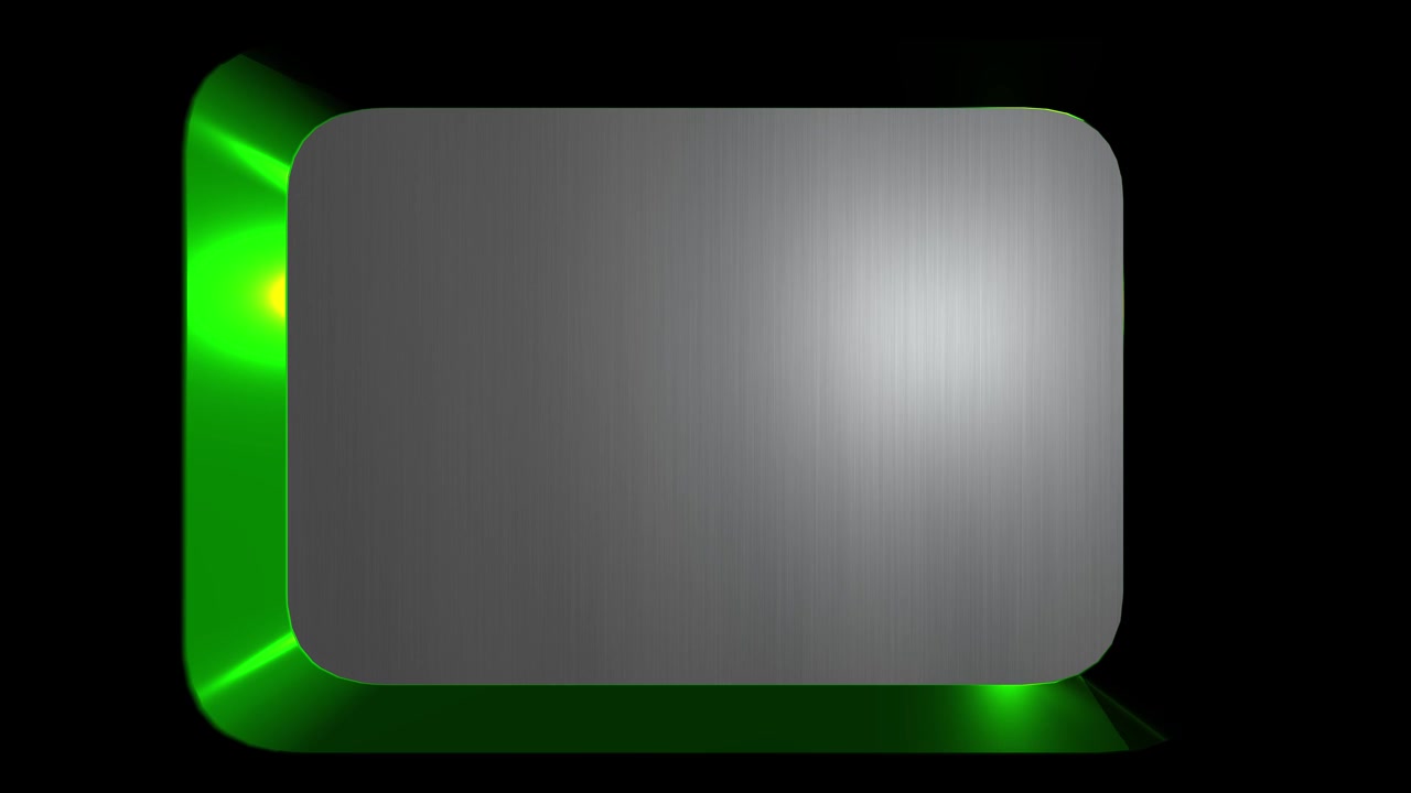 3D render of empty box frame with green glowing base and blank space on dark background creating display animation designed for product showcase and video overlays