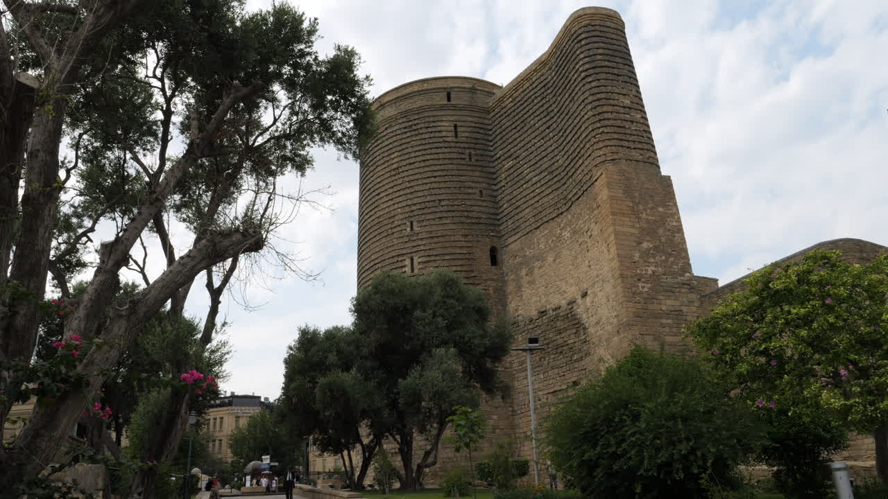 Low Angle View of Baku's Maiden Tower in the City's Old Town