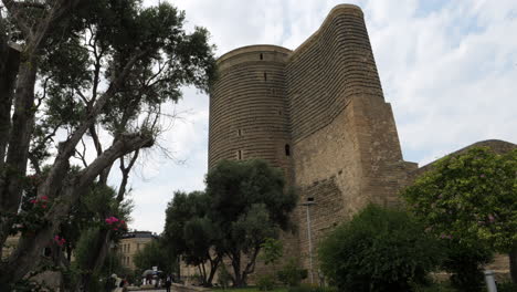 low angle view of baku's maiden tower in the city's old town