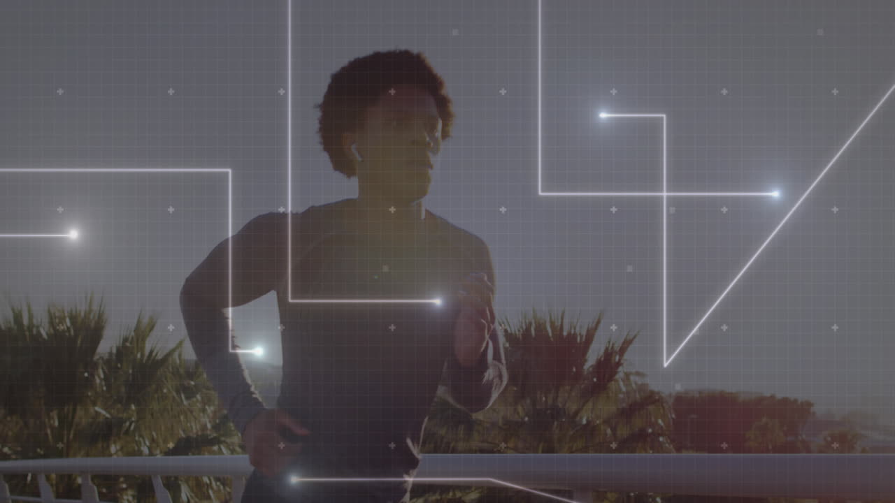 animación de senderos de luz sobre un corredor masculino biracial