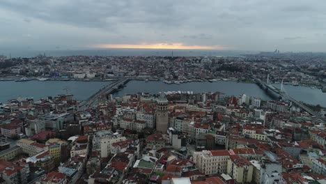 aerial view galata tower with golden horn istanbul.  aerial view of istanbul city
