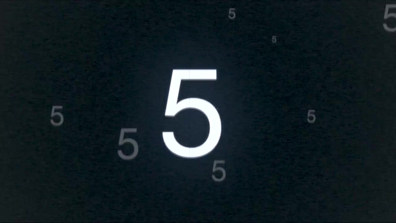 Retro black film countdown from 1 to 10 in 90s style
