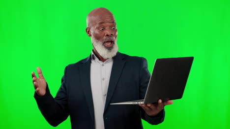 Surprise,-green-screen-and-black-man-with-laptop