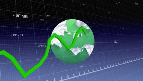 Animation-of-statistical-data-processing-over-spinning-globe-against-blue-gradient-background