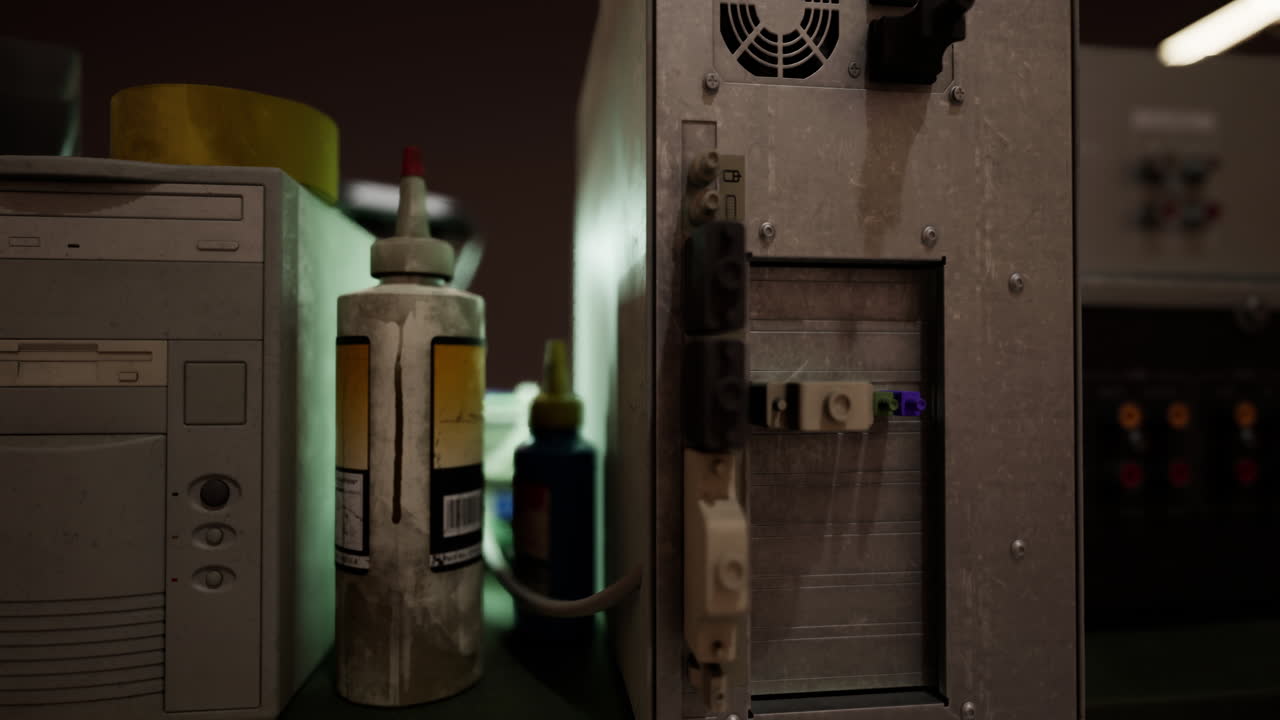 버려진 컴퓨팅 센터에서 80년대의 오래된 컴퓨터