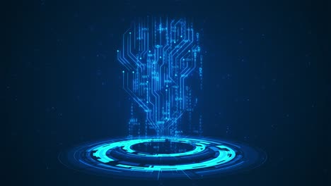 futuristic hud animation glowing circular interface digital particles vertical circuits illustrates
