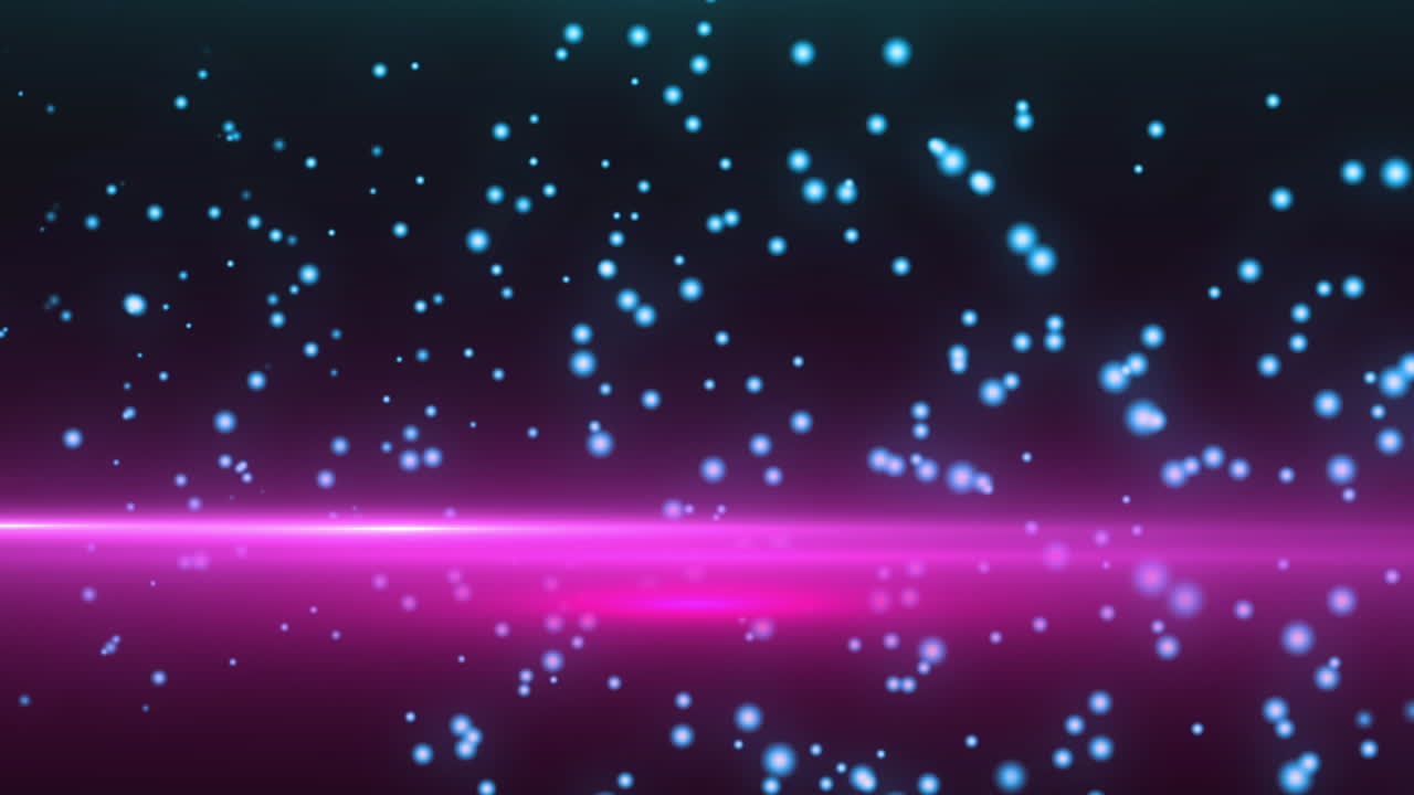 검은색 배경에 빛나는 분홍색 빛과 파란색 눈이 떨어지는 비디오입니다.