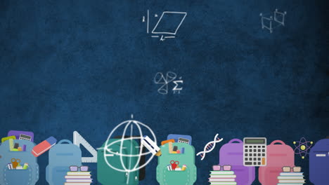 ecuaciones matemáticas que se mueven contra los iconos de la escuela