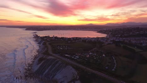 saint jean de la luz aerial footage epic sunset, travel destination in france