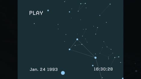 animación de la pantalla con interfaz digital de reproducción, líneas de fallo y red de conexiones en verde