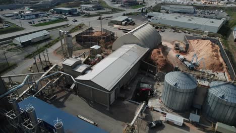 drone shot of an industrial pulp and paper cellulose mill in thurso canada