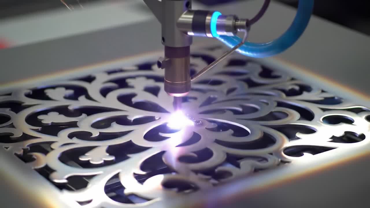 Precision Laser Cutting Process Captured: The Transformation of Metal Through Laser Technology and Intricate Designs in Action