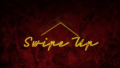 Animation-of-yellow-neon-style-words-Swipe-Up-flickering-on-dark-red-background