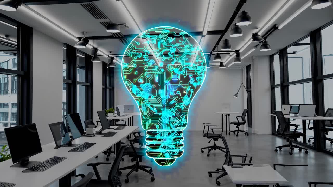 Modern Office with Creative Light Bulb Design