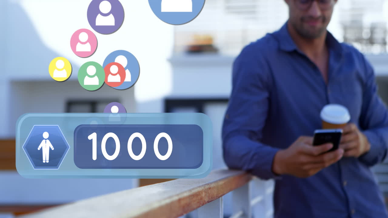 Man checking his phone while drinking coffee 4k