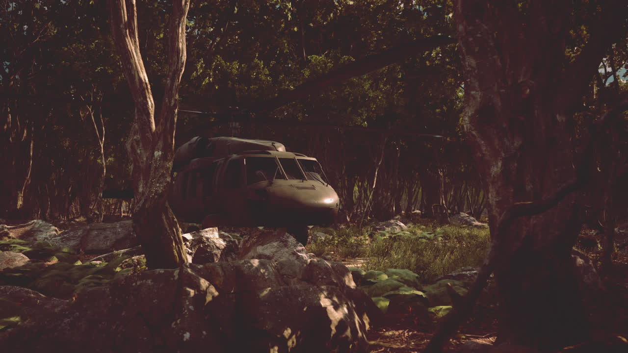 깊은 정글에서 군사 헬리 ⁇ 터