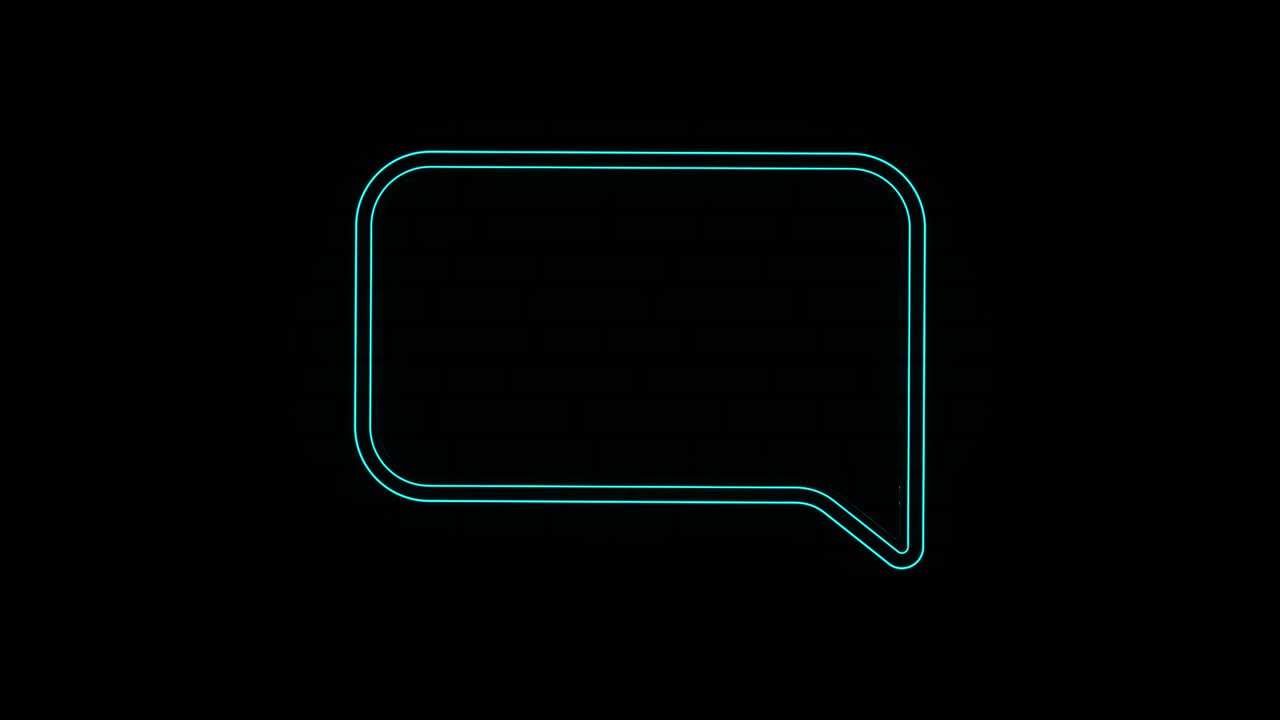 Glowing blue neon line Speech bubble chat icon isolated on black background. Message icon. Communication or comment chat symbol. 4K