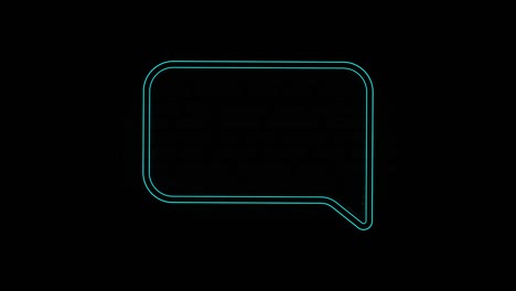 icono de chat de burbuja de habla de línea de neón azul brillante aislado en fondo negro. icono de mensaje. símbolo de chat de comunicación o comentario. 4k