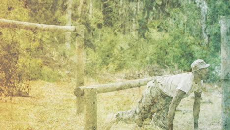 animación de un soldado masculino durante una carrera de obstáculos