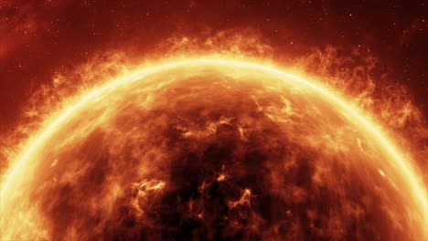 Hochdetaillierte-3D-VFX-Darstellung-Der-Sonne-Mit-Hochenergetischen-Sonnenstürmen-Und-Koronalen-Massenauswürfen