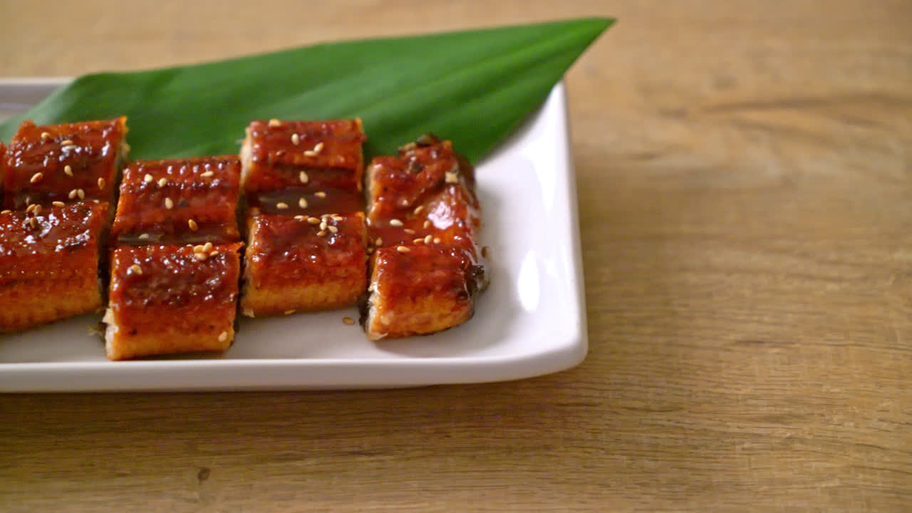 sliced grilled eel or grilled unagi with sauce (Kabayaki) - .Japanese food style